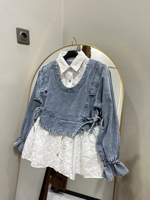 Blouse jeans mix brukat tali