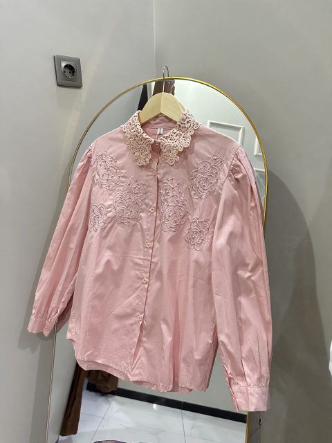 Kemeja Import Bunga Bordir Pink
