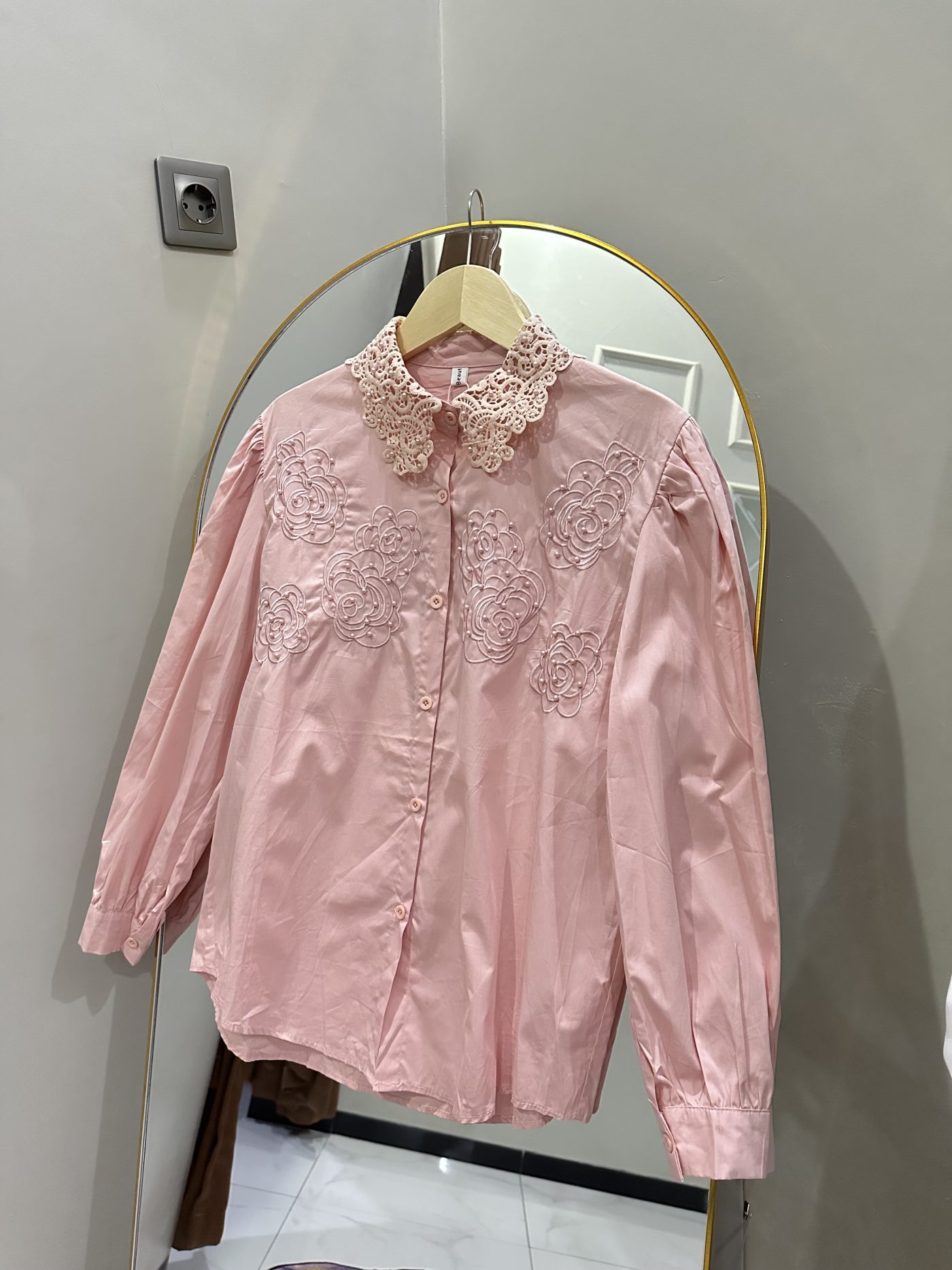 Kemeja Import Bunga Bordir Pink
