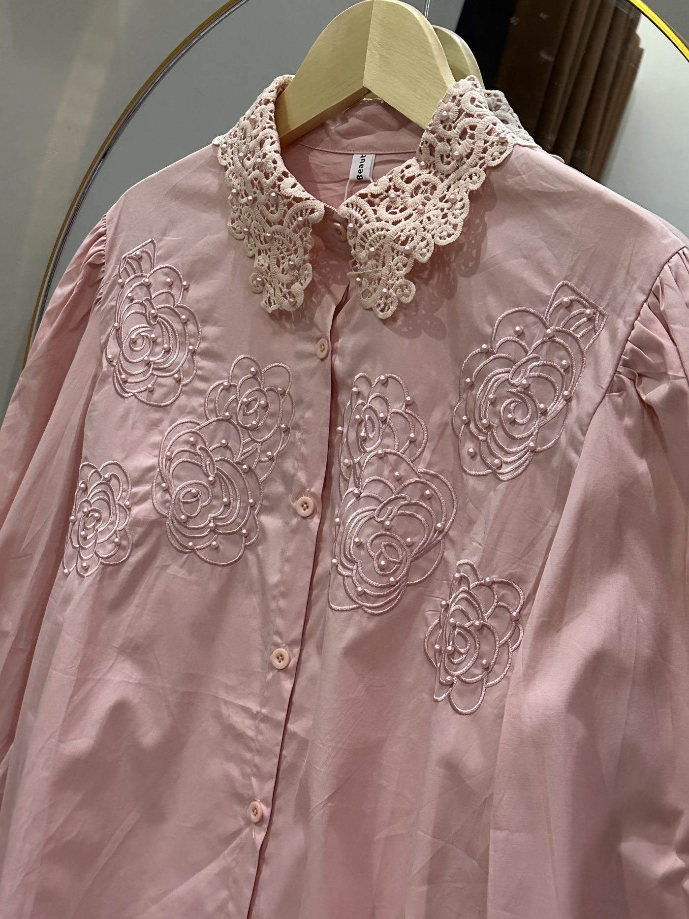 Kemeja Import Bunga Bordir Pink - foto 2
