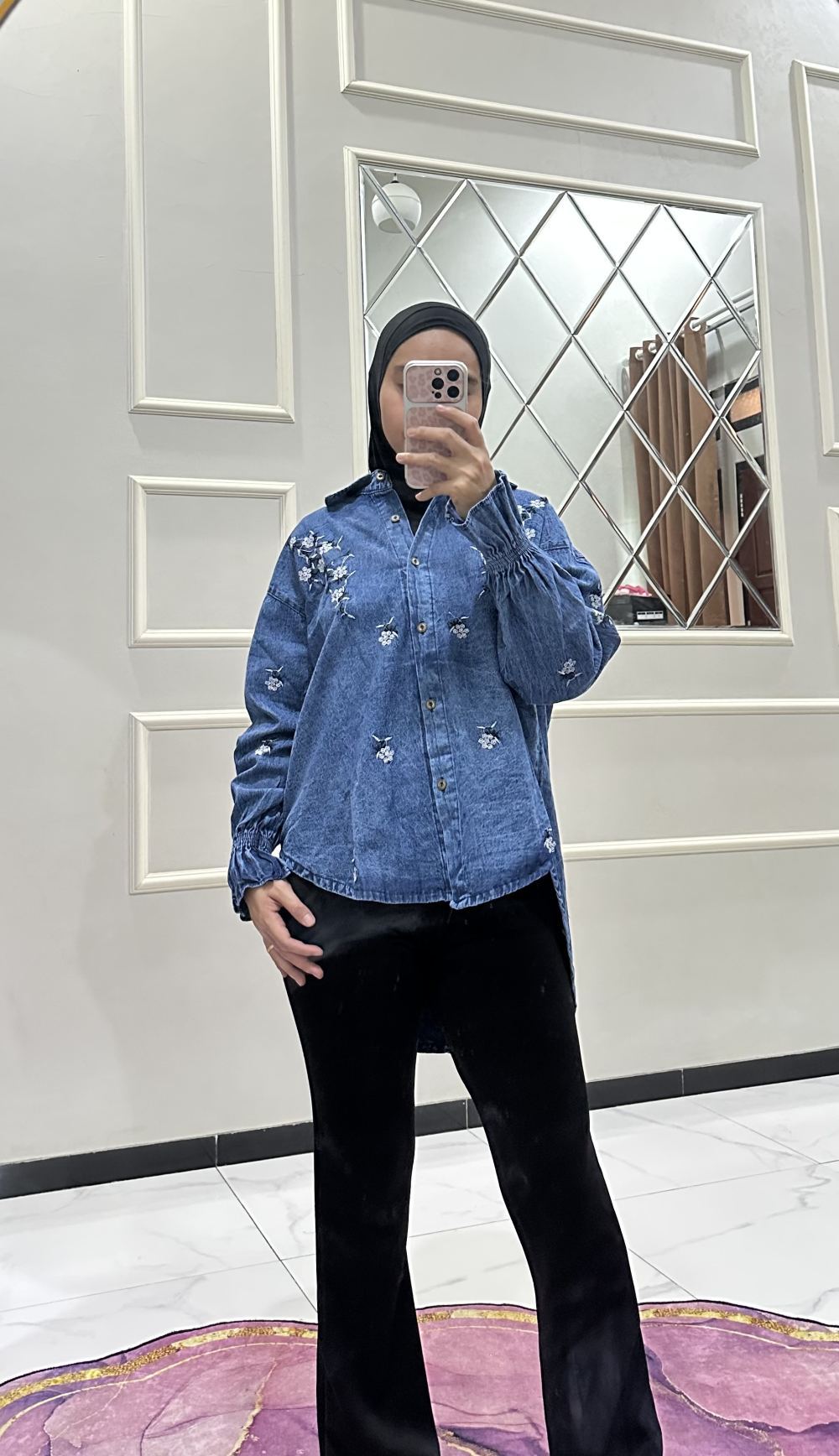 Kemeja High Low Jeans Bunga - foto 2