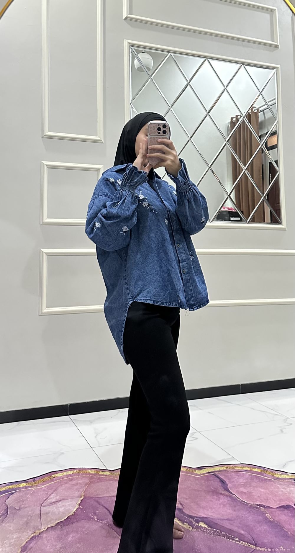 Kemeja High Low Jeans Bunga - foto 3