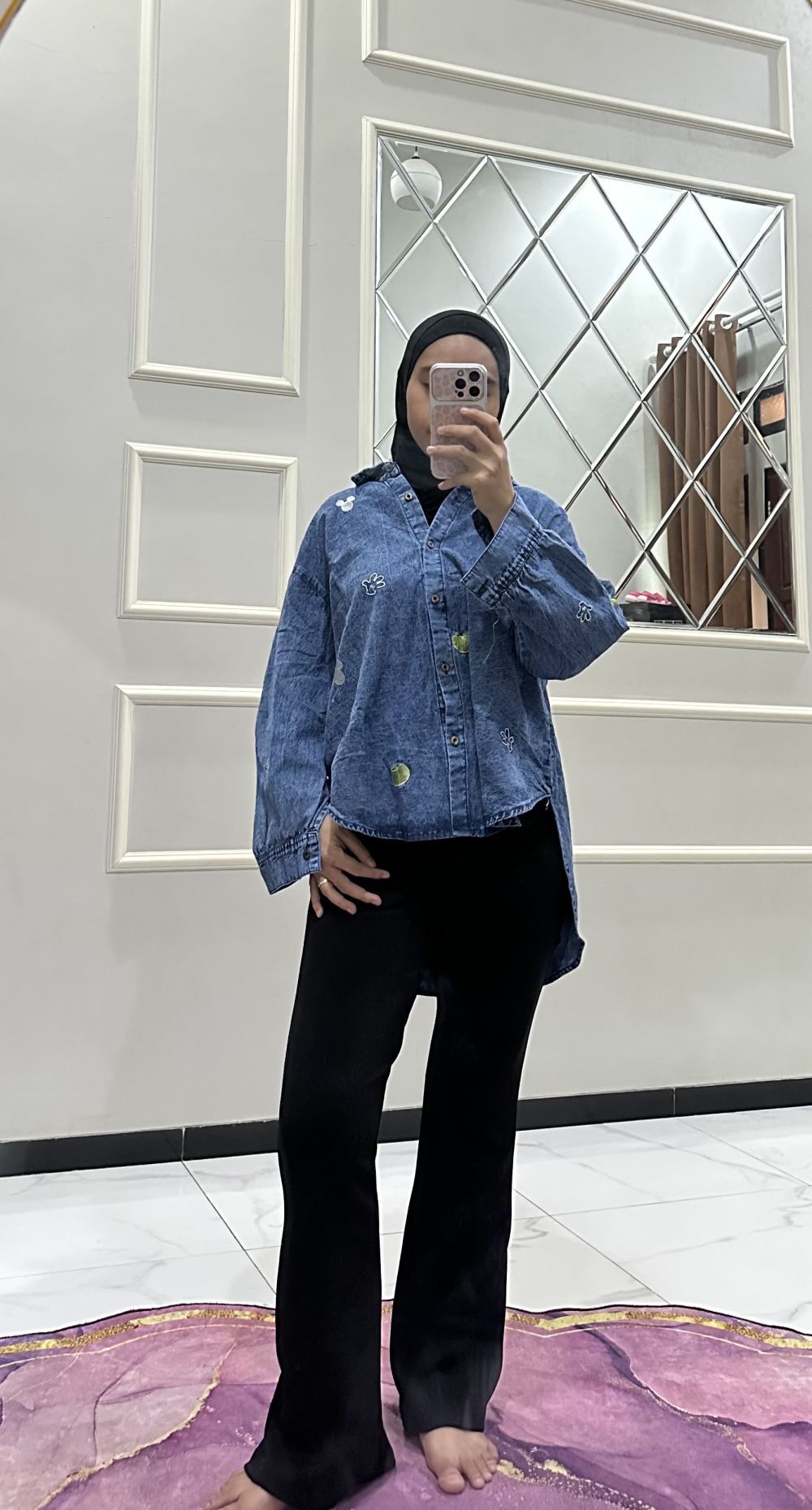 Kemeja high low Jeans Mickey - warna Biru Denim